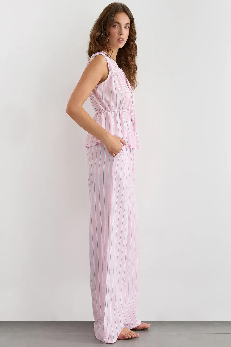 Wide Leg Striped Pants with Elastic Waist
