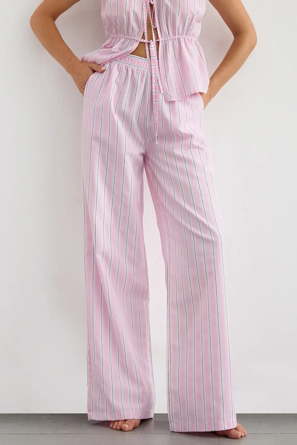 Wide Leg Striped Pants with Elastic Waist