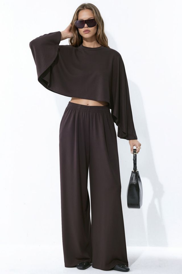 Modal Touch Oversized Bolero Top & Palazzo Pants Knit Set