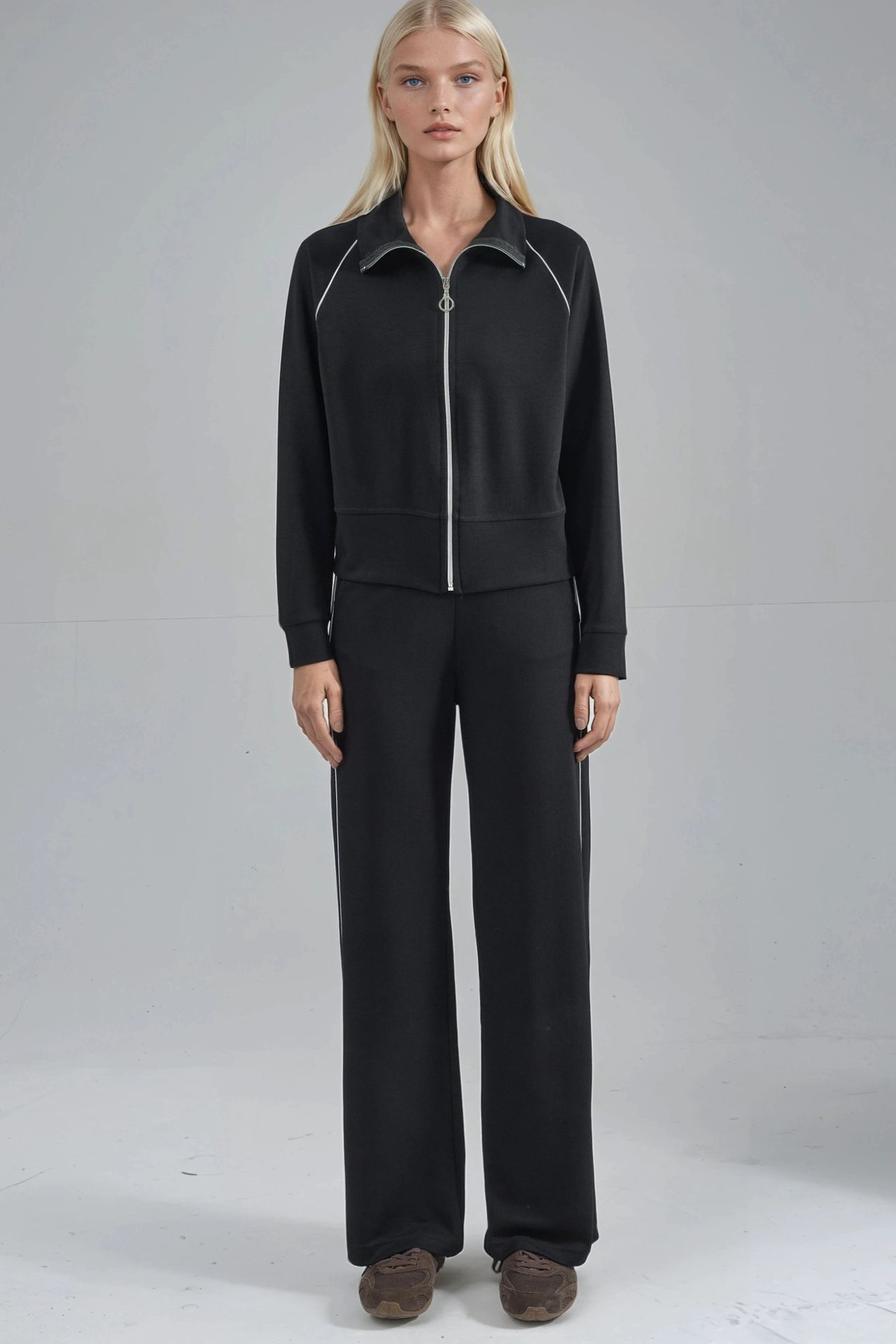 Modal Touch Zippered Sweatshirt & Pants Two-Piece Set Bersan Collection 6