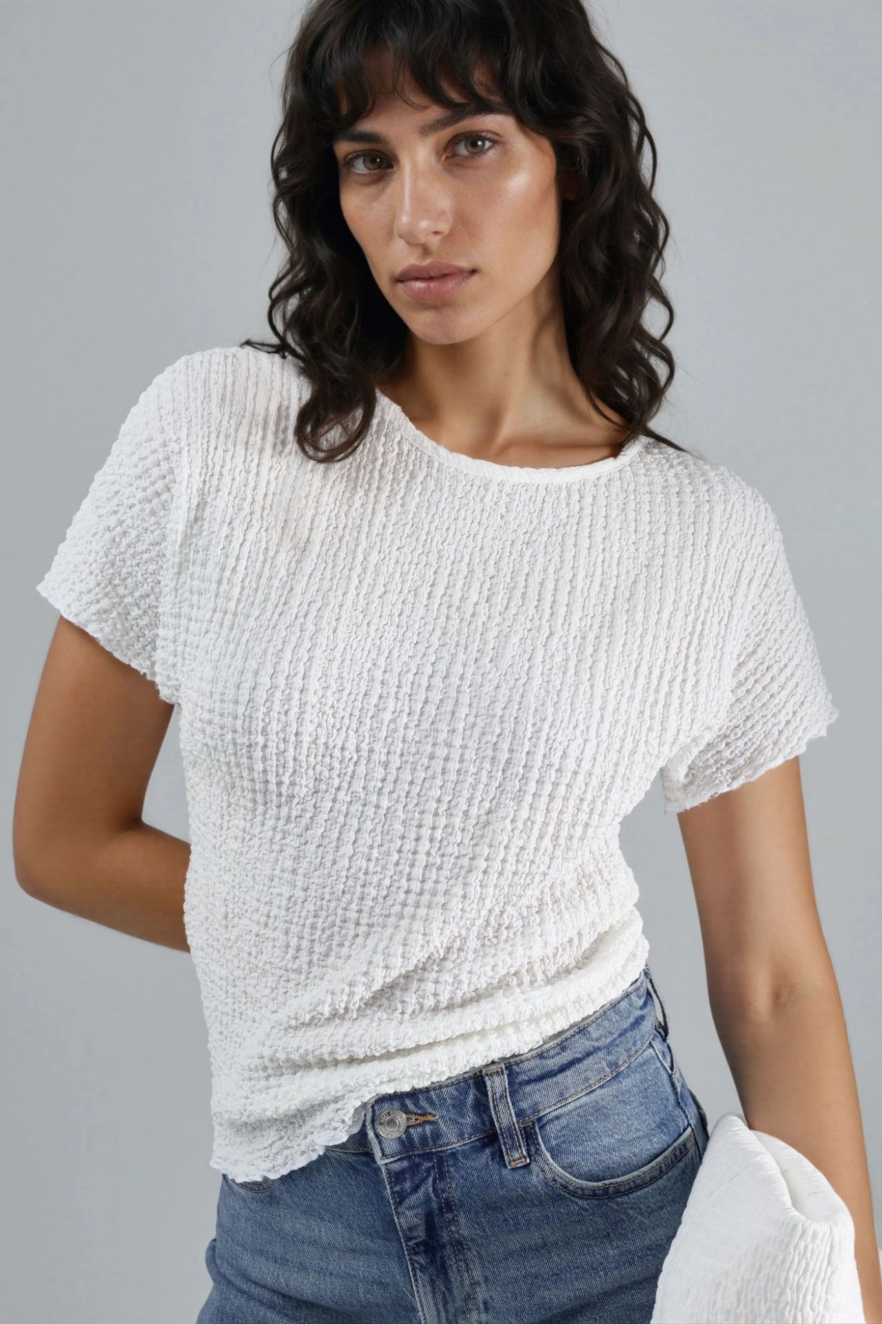 Textured Crew Neck Blouse Ellie Collection 1