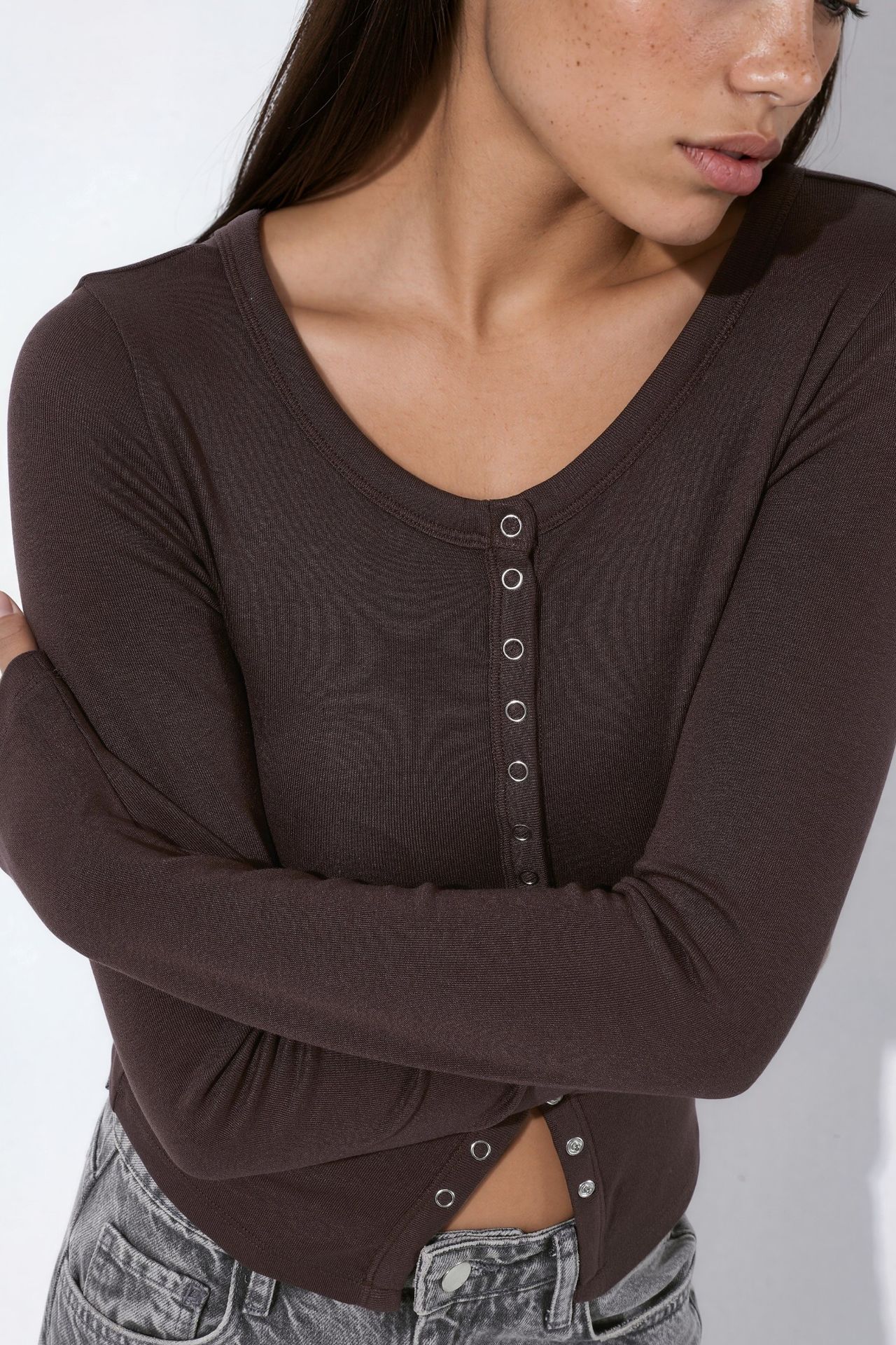 Knit Top with Full Front Snap Buttons 6