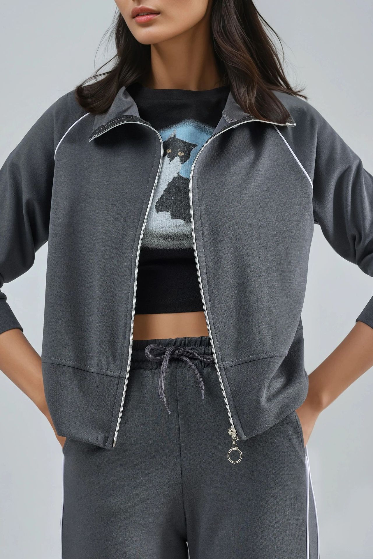 Modal Touch Zippered Sweatshirt & Pants Two-Piece Set Bersan Collection 7
