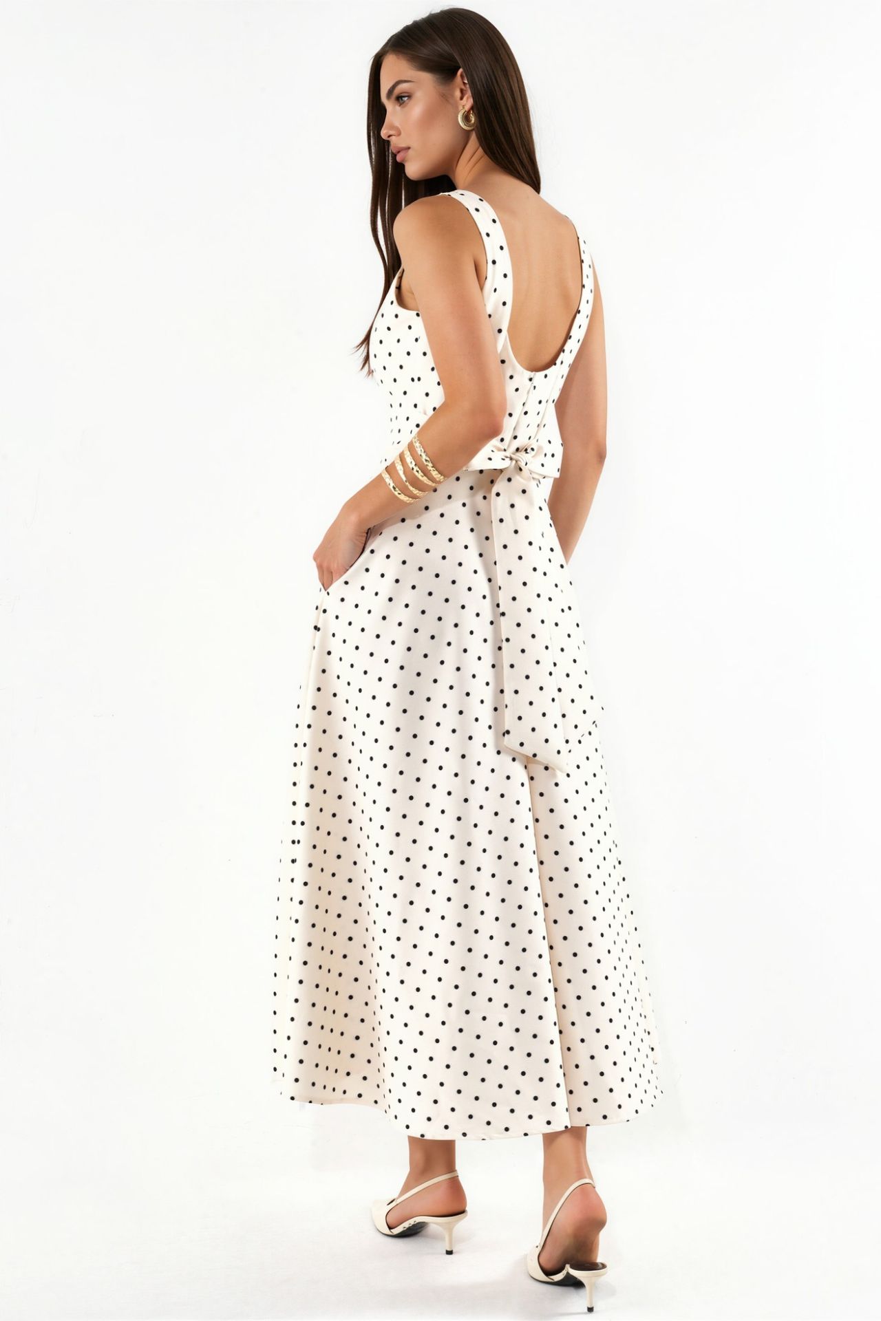 Polka Dot Tie Detail Midi Dress 3