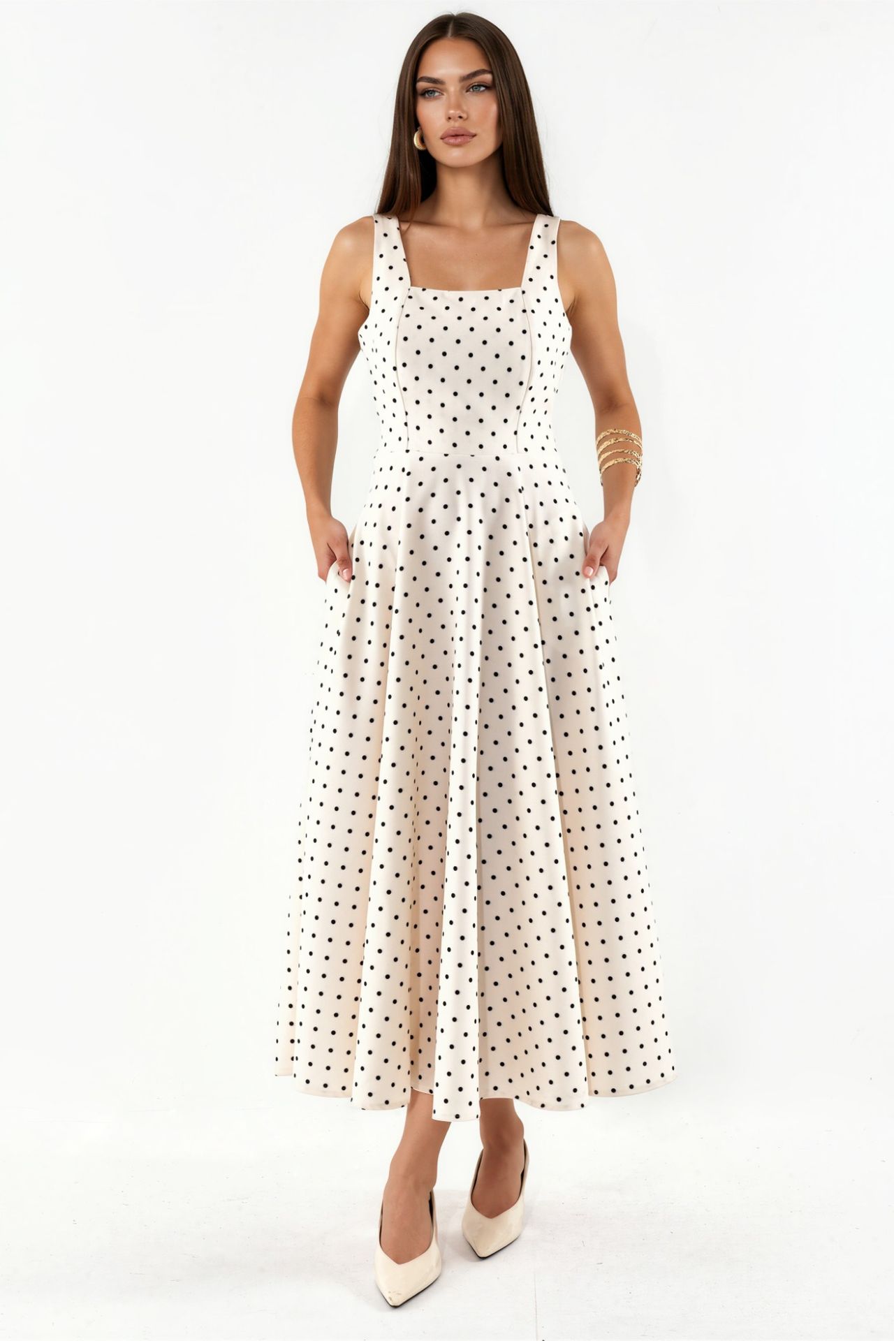 Polka Dot Tie Detail Midi Dress 5