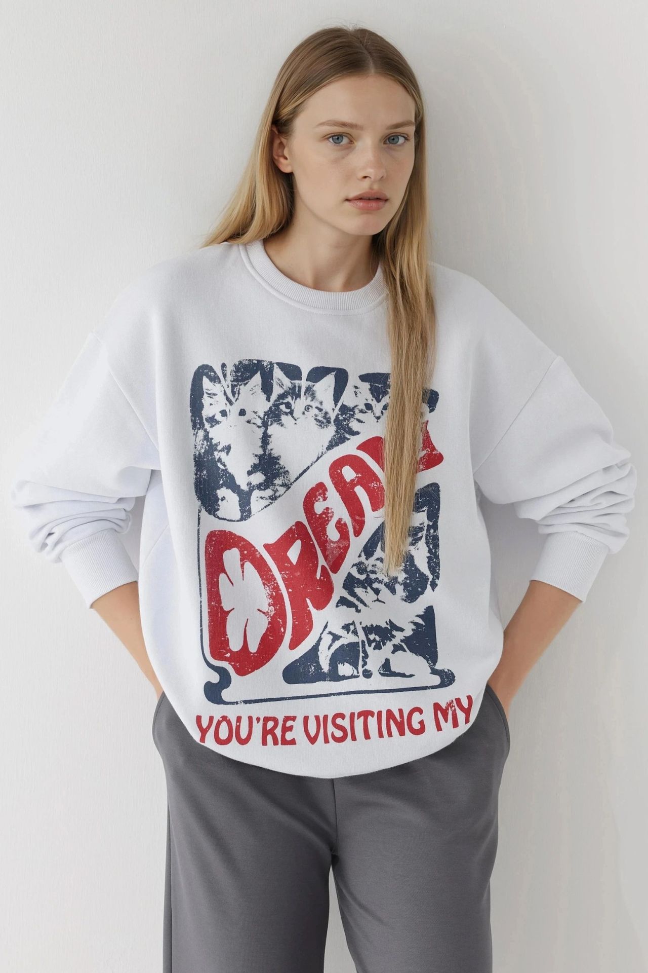 Printed Crew Neck Sweatshirt 1