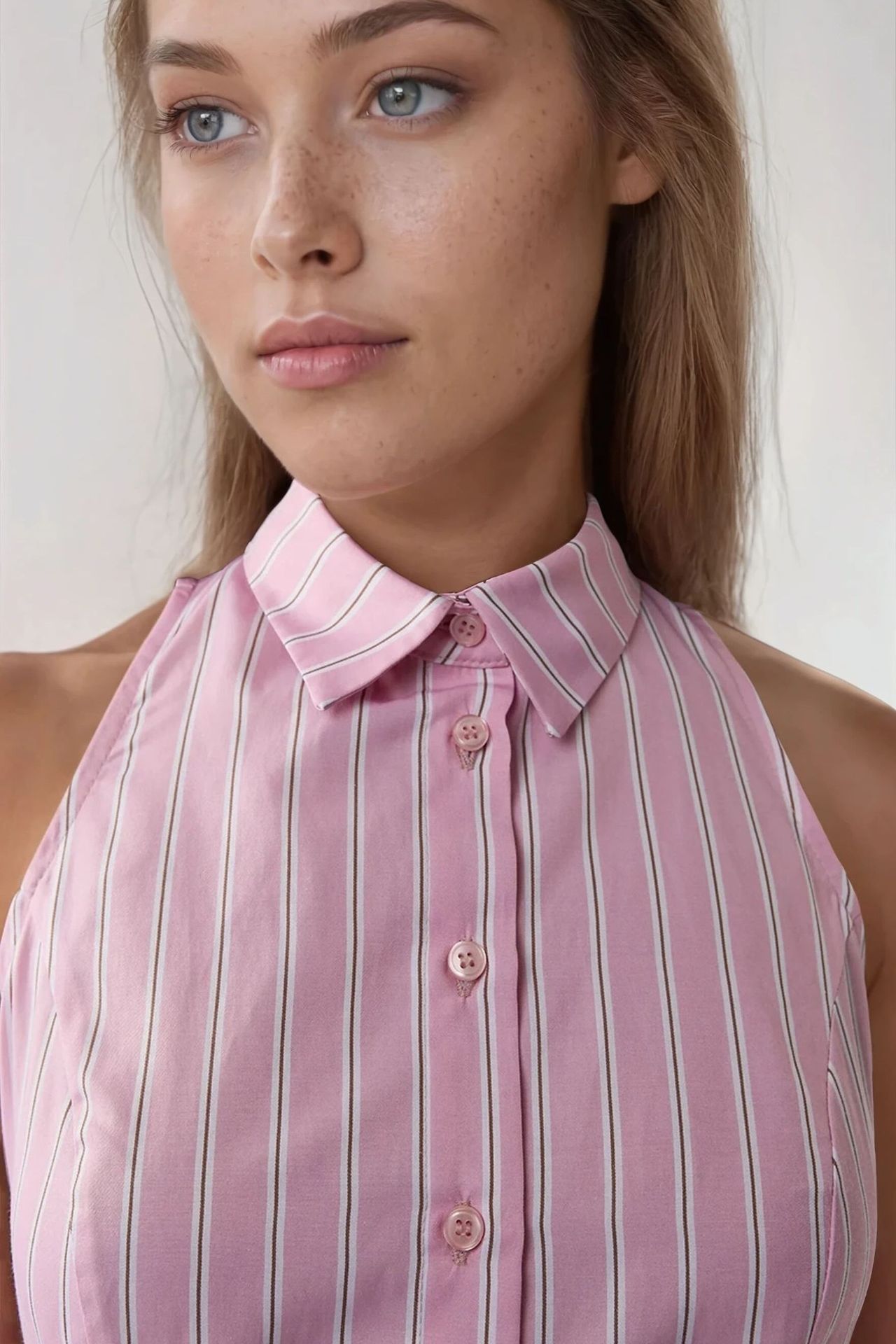 Striped Mini Dress with Shirt Collar