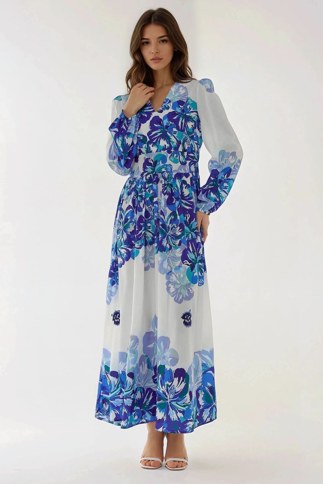 Printed Maxi Dress with V-Neck