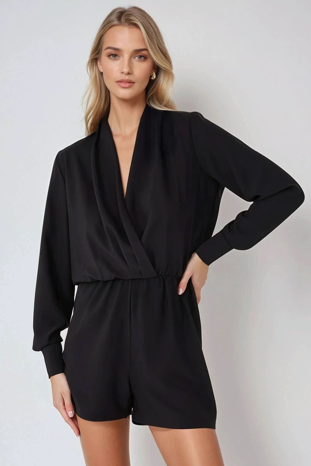 Deep V-Neck Mini Jumpsuit with Short Legs