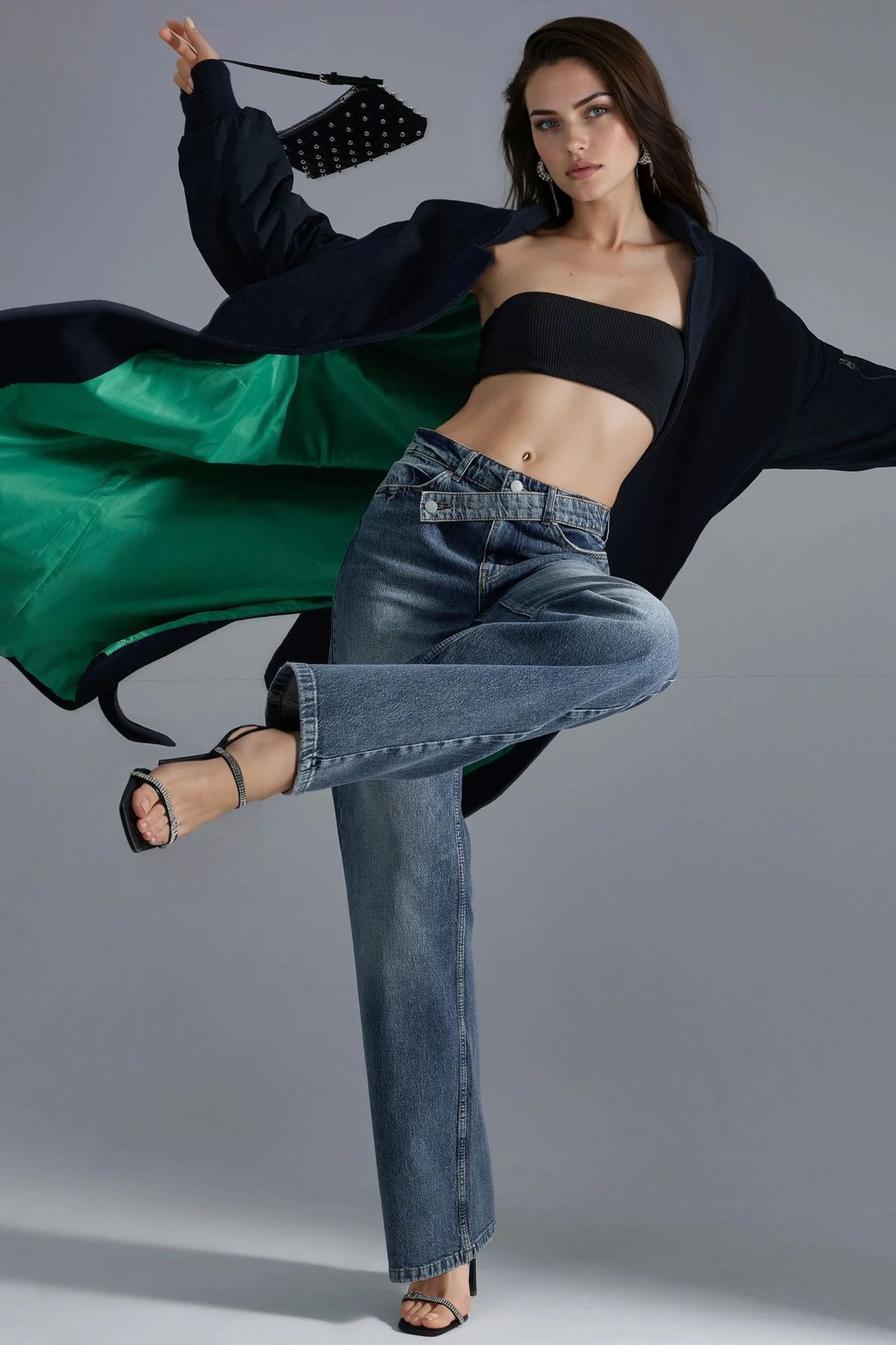 SQUALO High Waist Wide Leg Denim Jeans 2