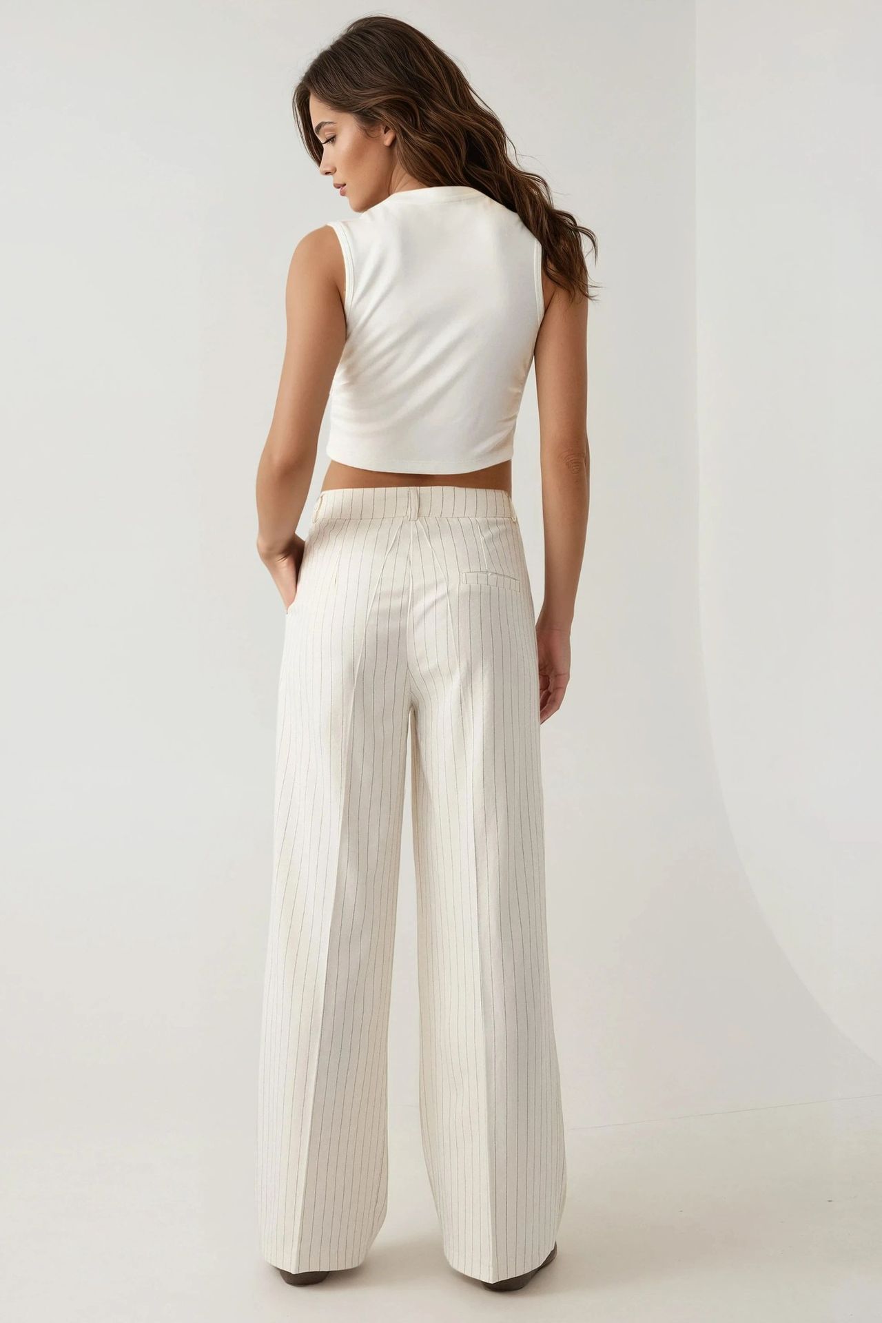 Striped Wide Leg Pleated Palazzo Pants
