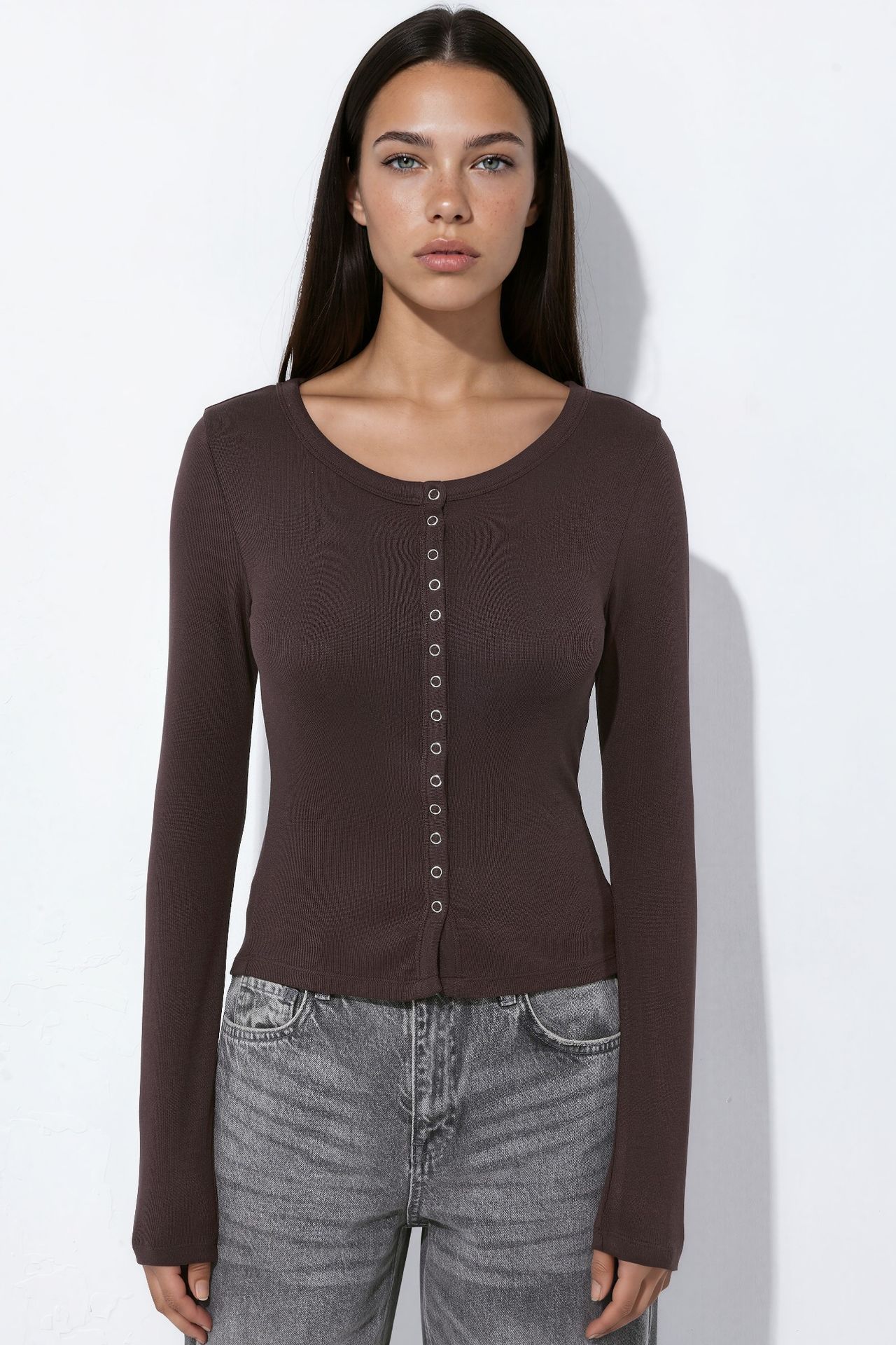 Knit Top with Full Front Snap Buttons 3