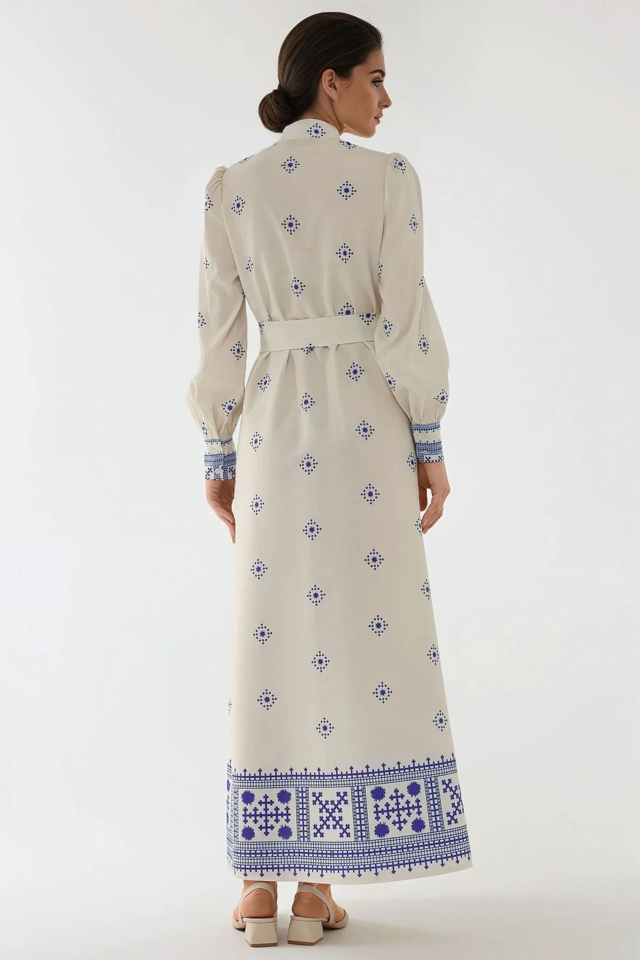 Printed Long Sleeve Maxi Dress with Belt