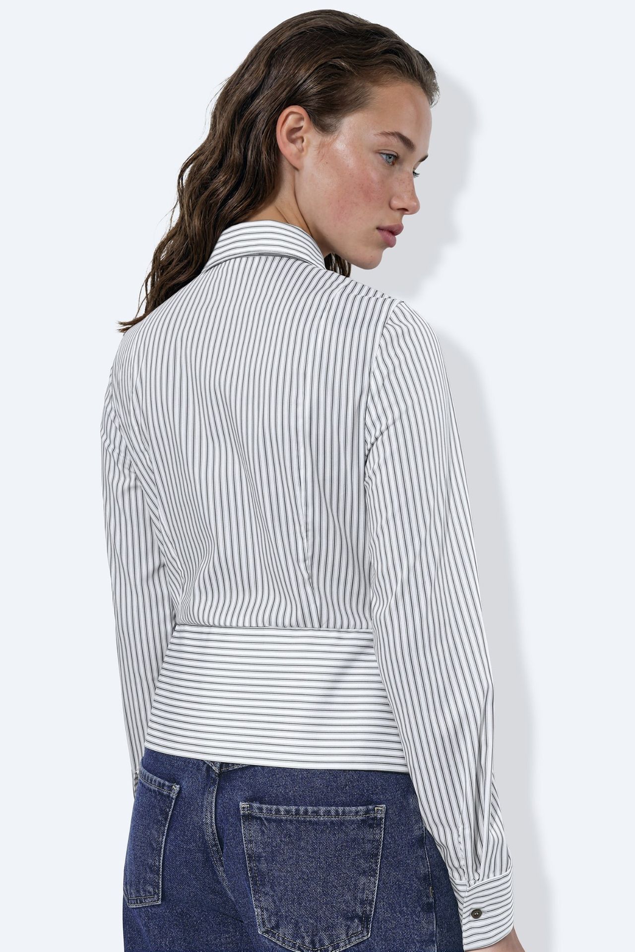 Striped Fitted Shirt with Peplum Detail