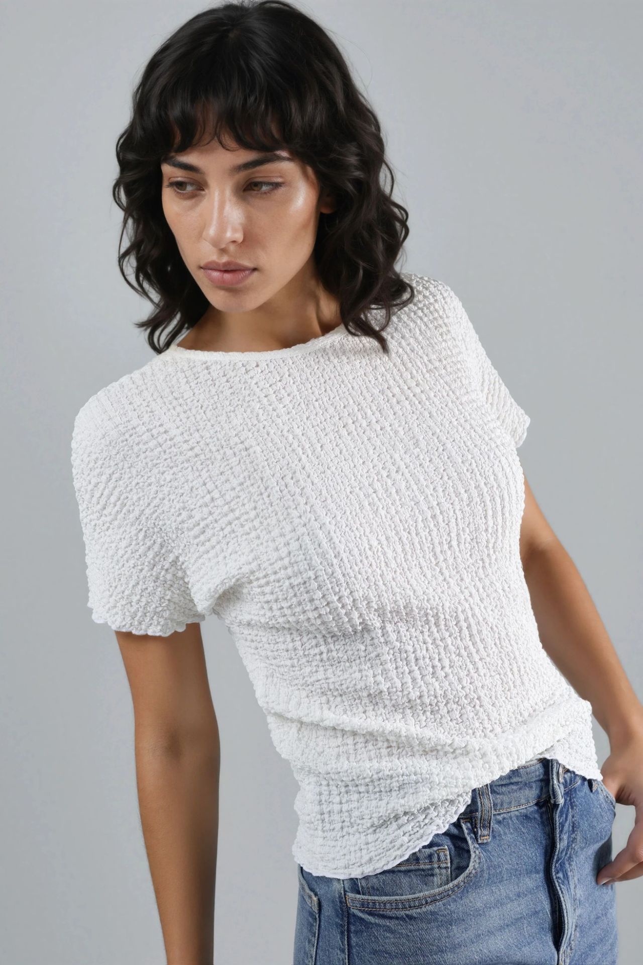 Textured Crew Neck Blouse Ellie Collection 2