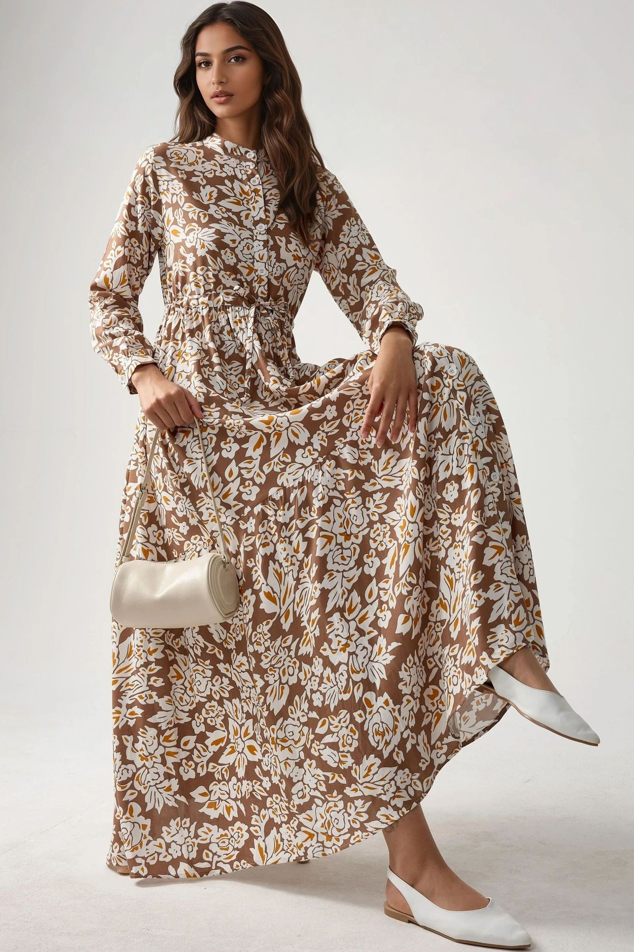 Printed Maxi Dress with Shirt Collar