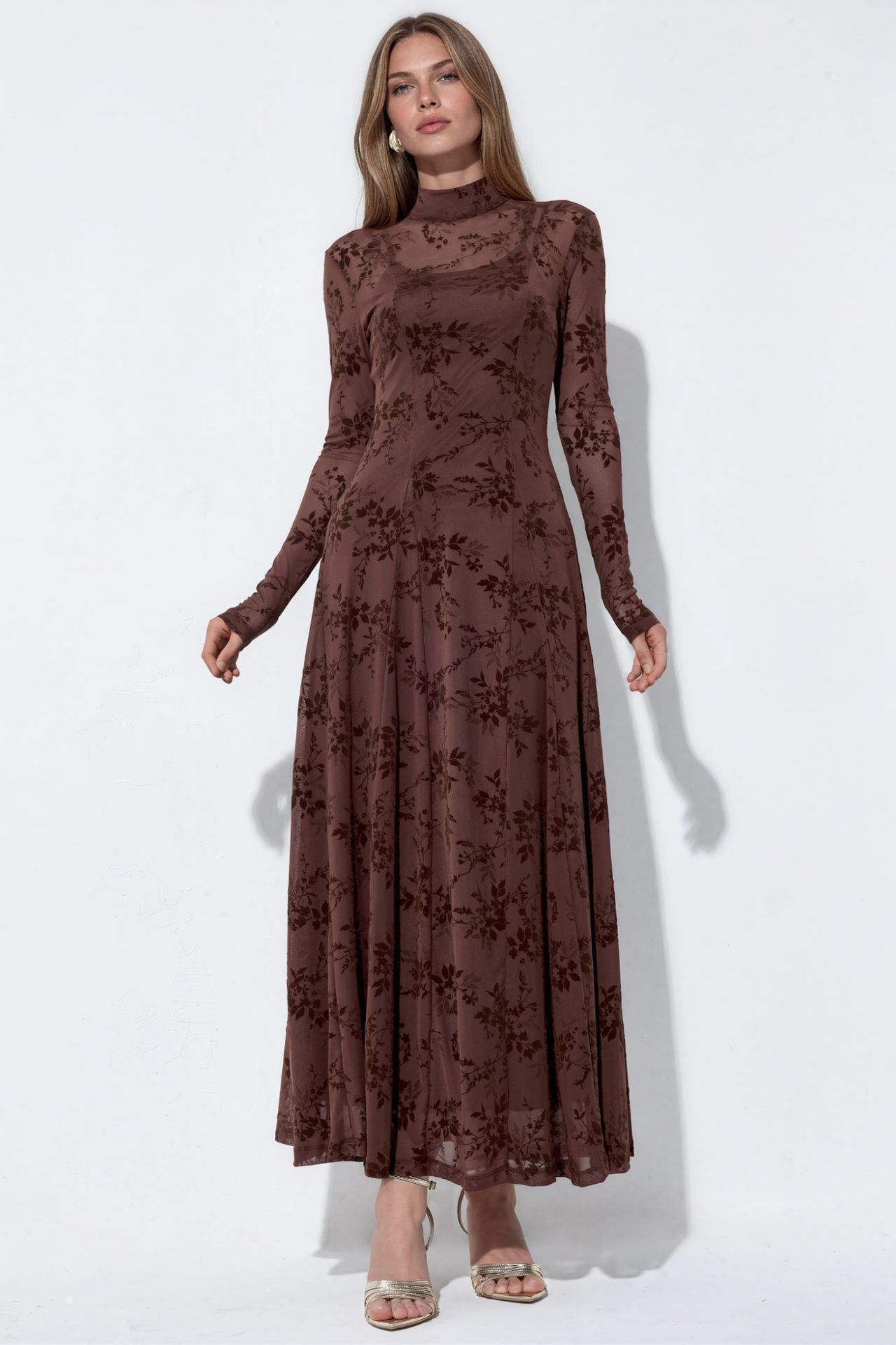 Floral Half Turtleneck Maxi Dress 4