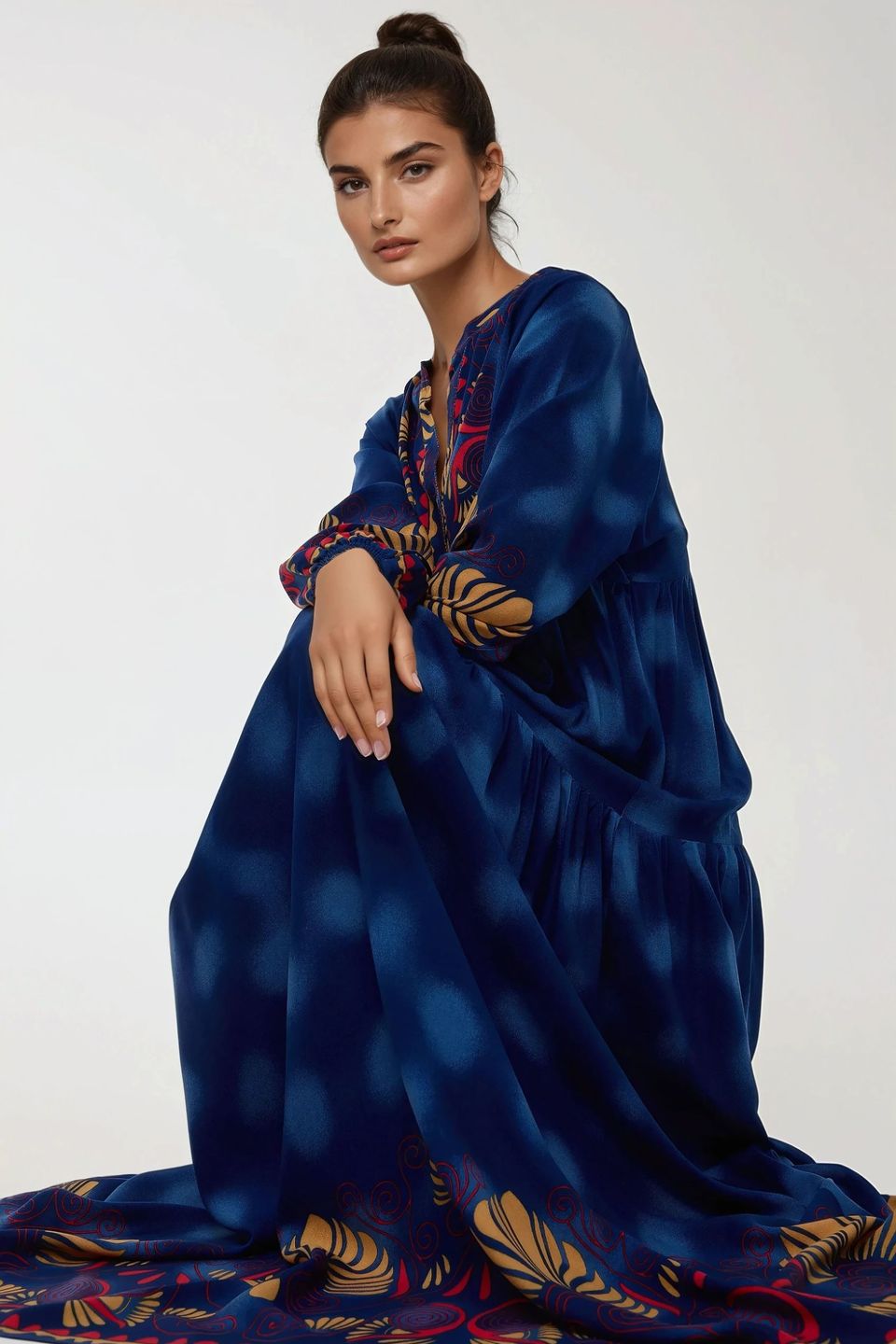 Printed Long Sleeve Viscose Maxi Dress 