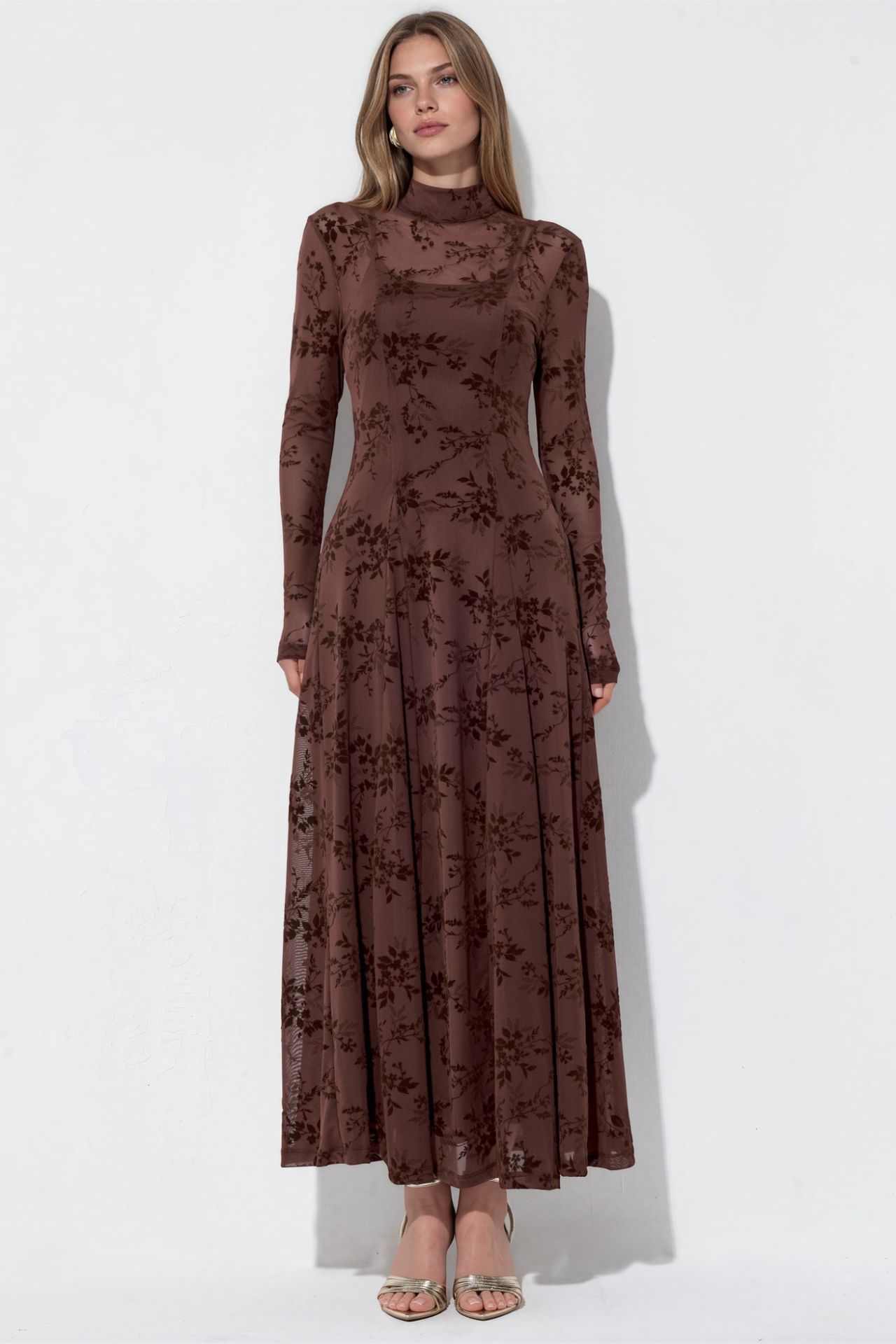 Floral Half Turtleneck Maxi Dress 7
