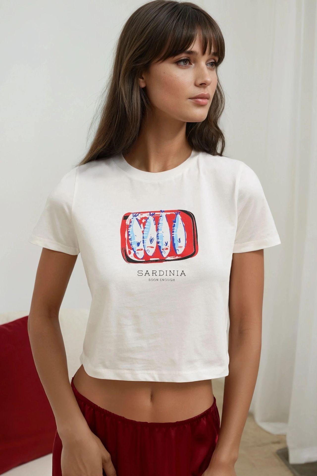Printed Regular Fit Crew Neck 100% Cotton Crop T-shirt 7
