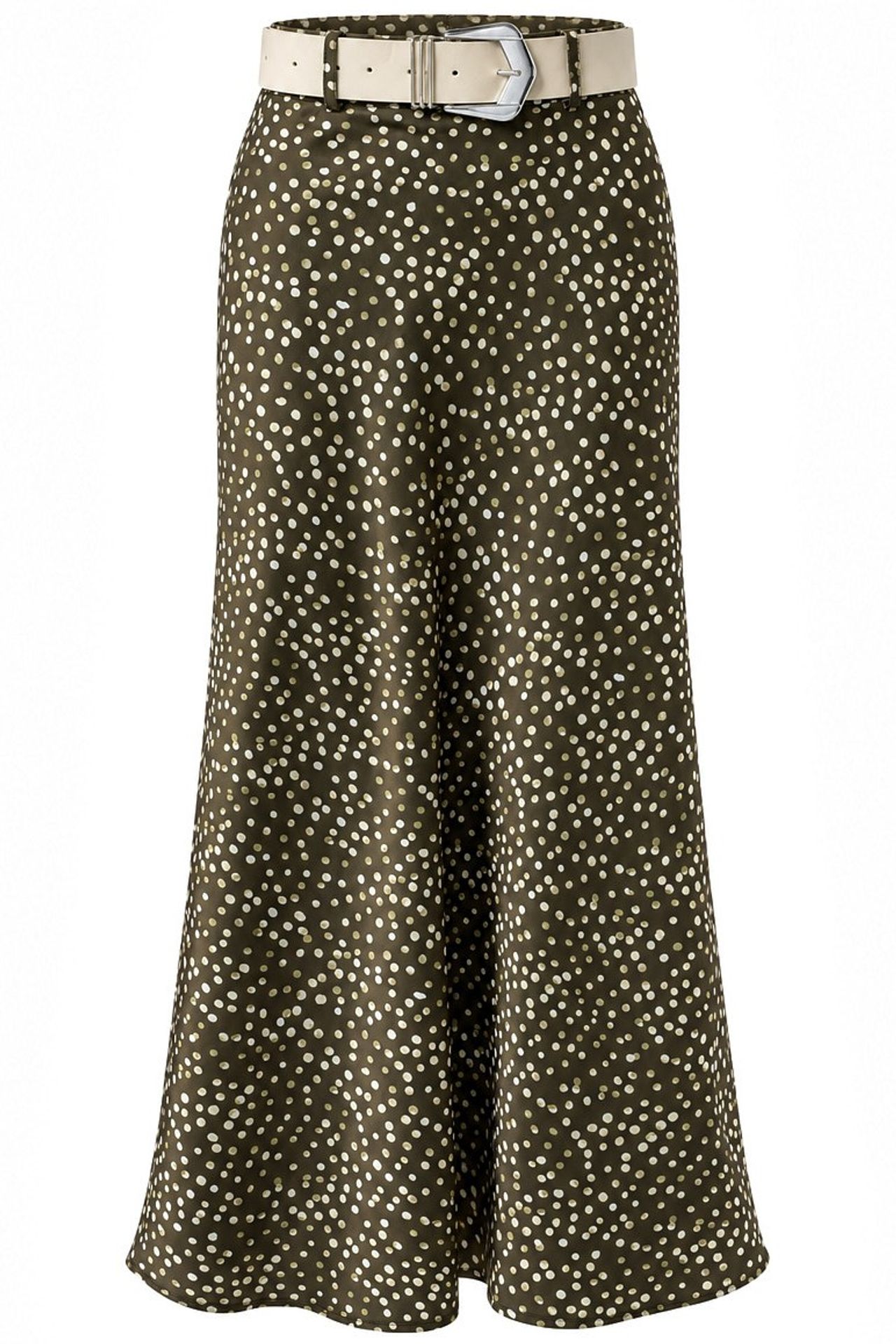Polka Dot Belted Satin Midi Skirt 4
