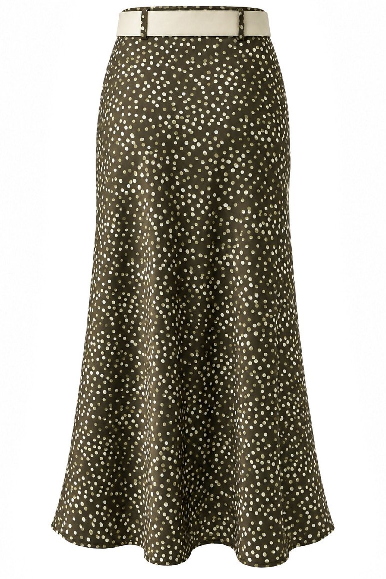 Polka Dot Belted Satin Midi Skirt 5