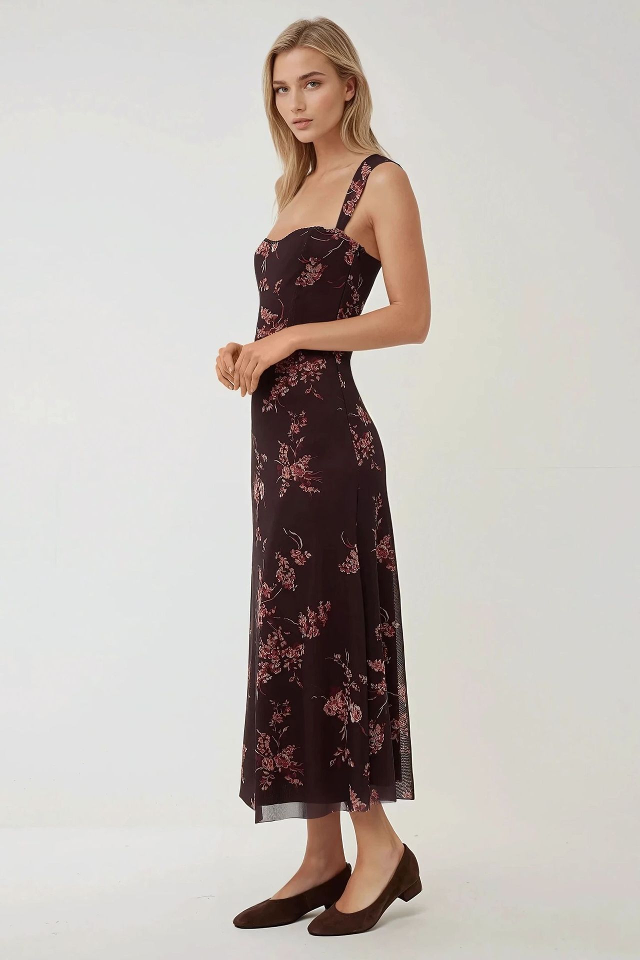 Patterned Maxi Dress with Heart Collar
