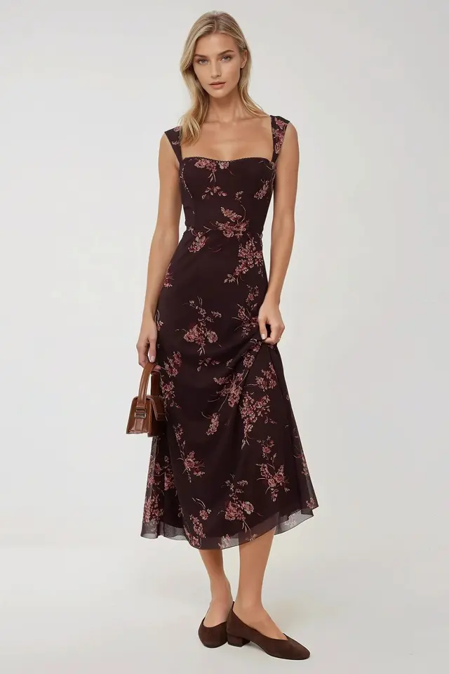 Patterned Maxi Dress with Heart Collar