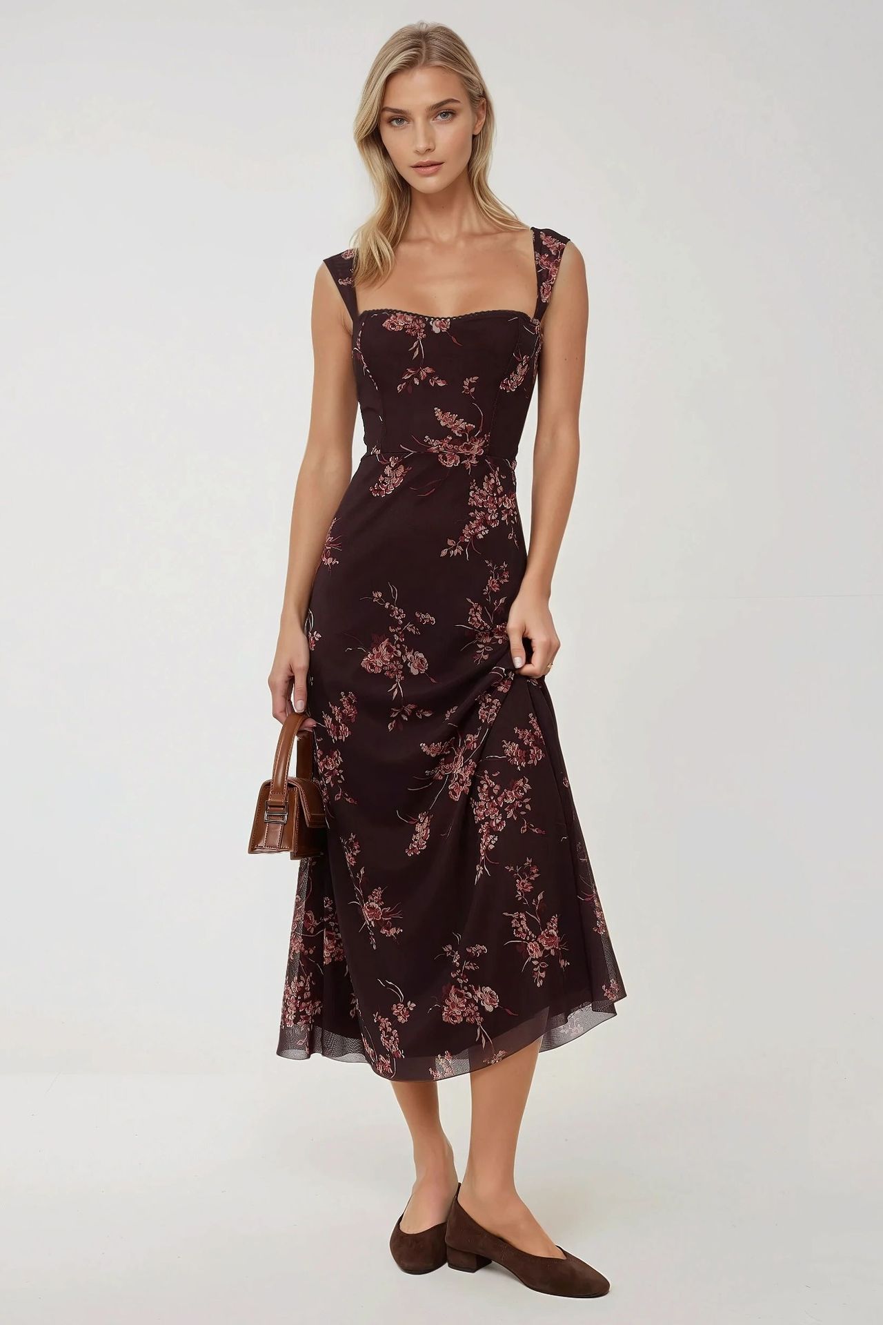 Patterned Maxi Dress with Heart Collar