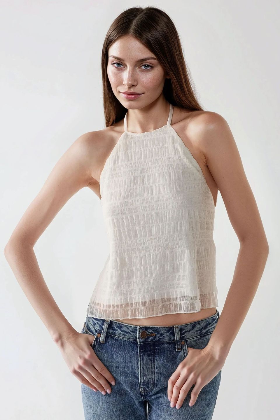Textured Halter Neck Fitted Top