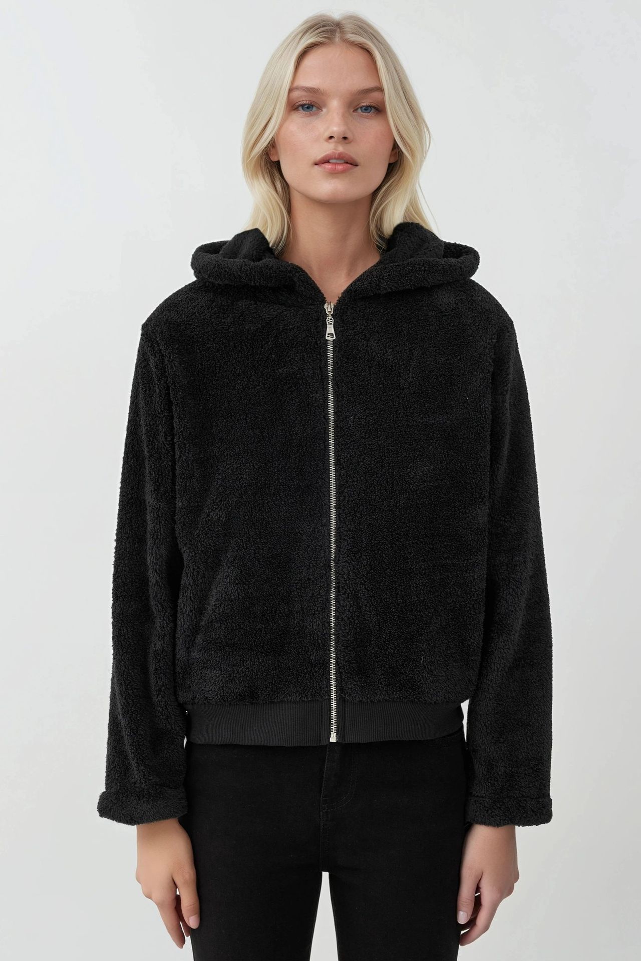 Textured Full Zip Hooded Fleece Jacket 8