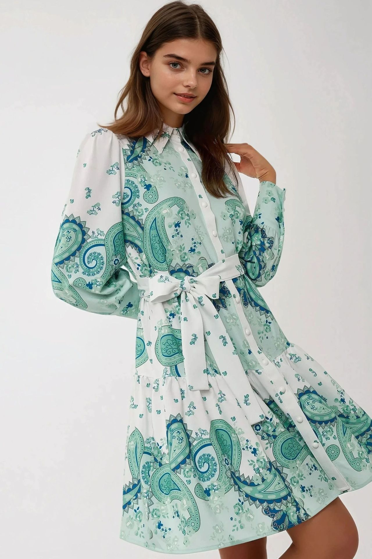 Printed Mini Dress with Belt