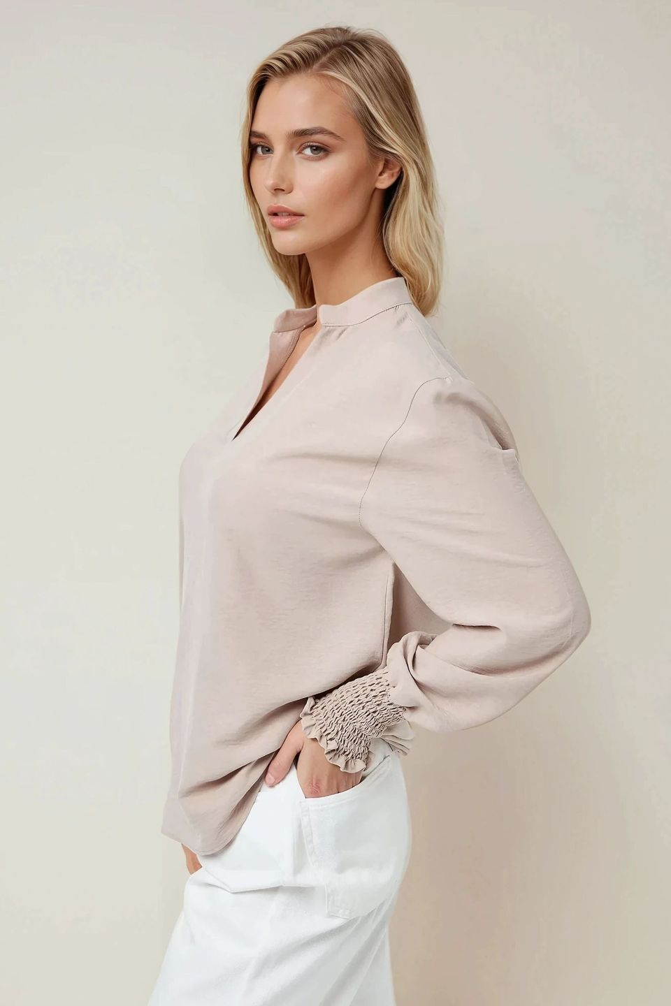 V-Neck Long Sleeve Blouse