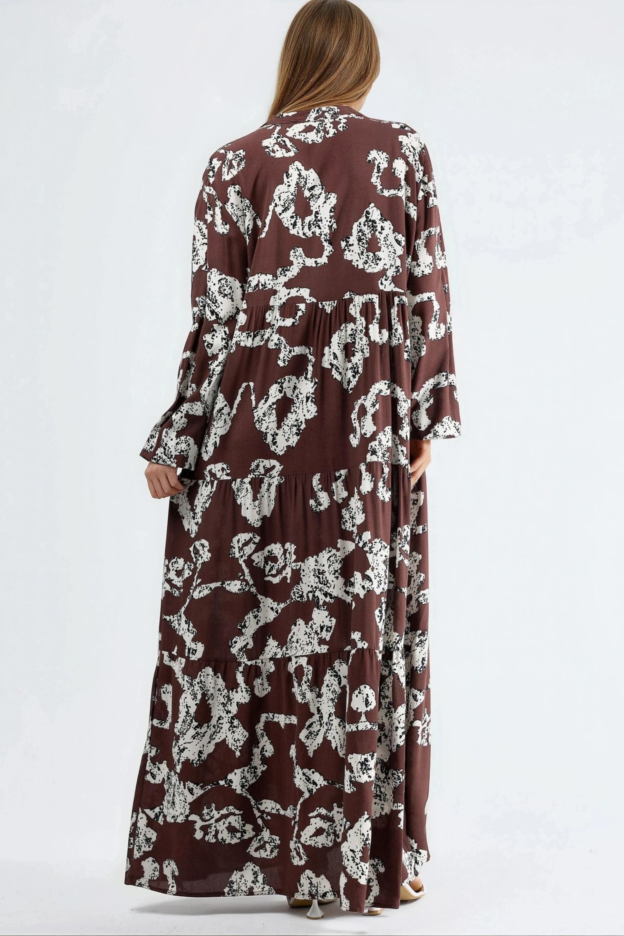 V-Neck Patterned Maxi Dress with Buttons 3