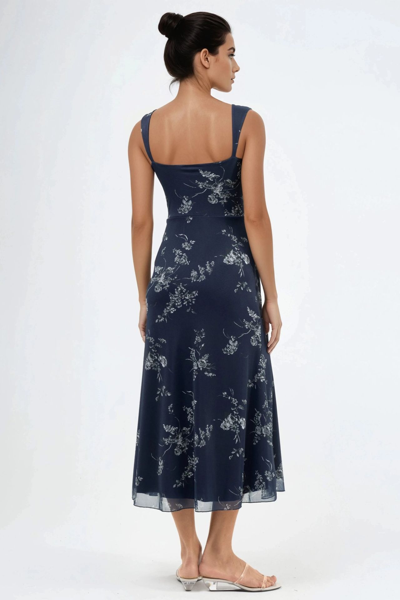 Floral Midi Dress with Heart Collar 4