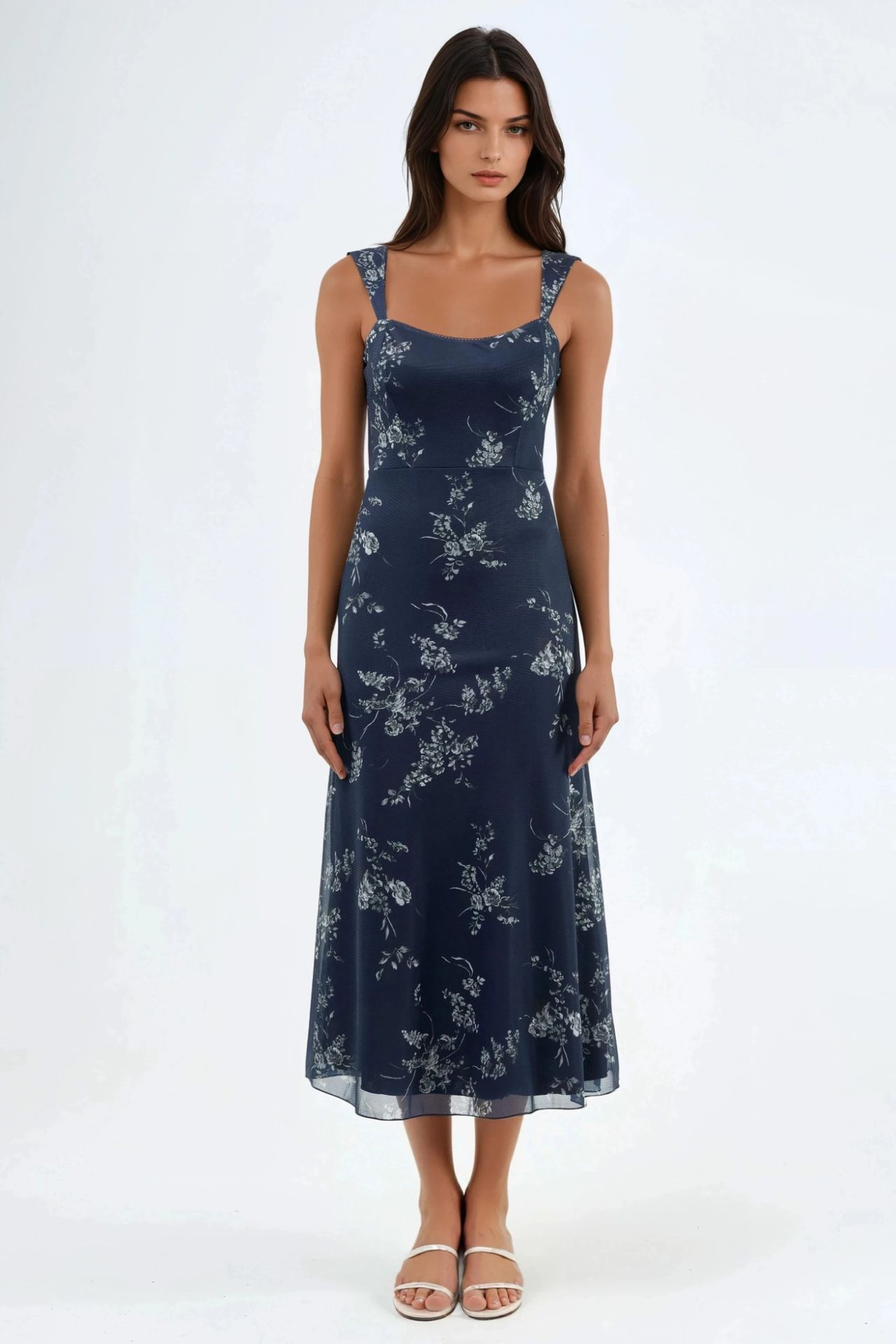 Floral Midi Dress with Heart Collar 6