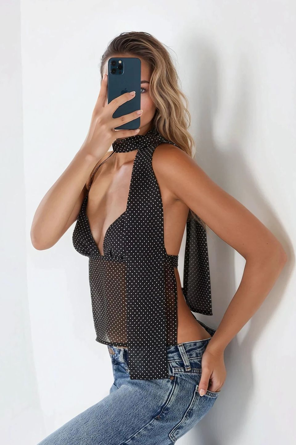 Fitted Deep V-Neck Blouse