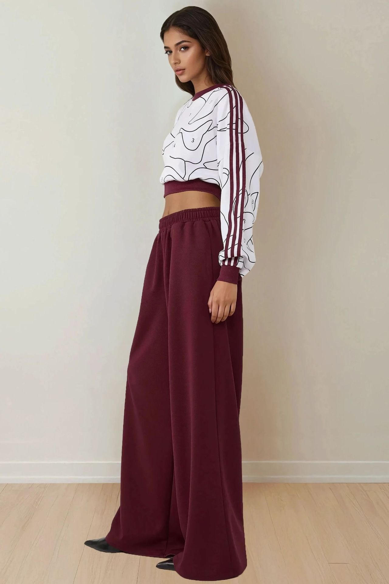 Wide Leg Jersey Pants with Elastic Waist