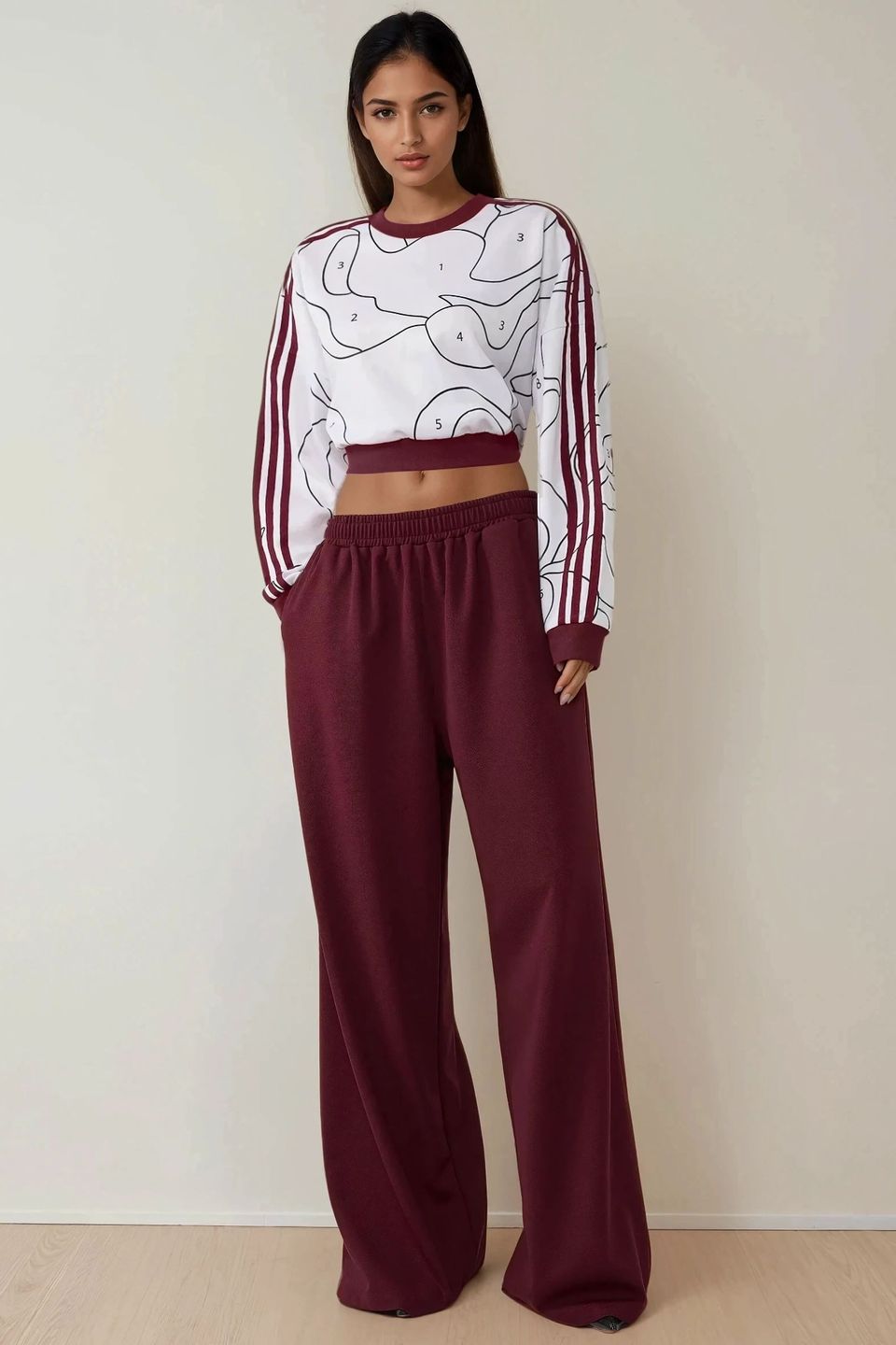 Wide Leg Jersey Pants with Elastic Waist