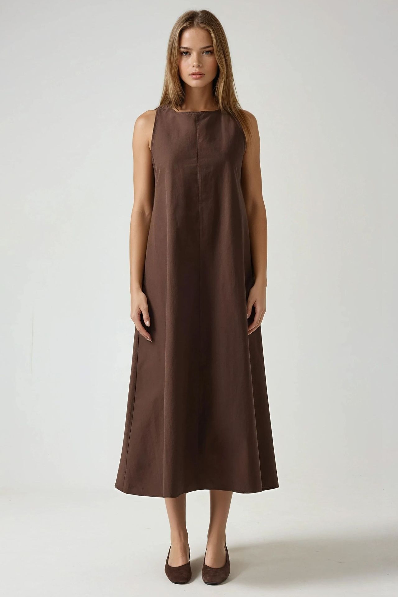 Crew Neck Sleeveless A-Form Maxi Dress