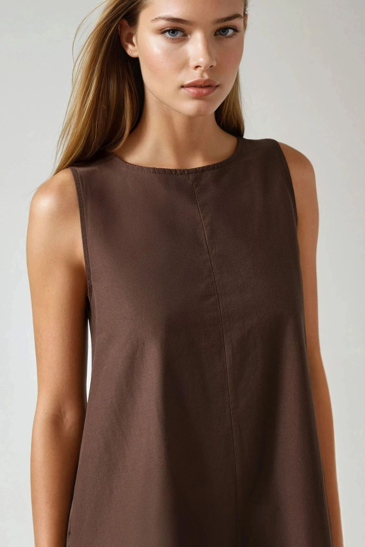 Crew Neck Sleeveless A-Form Maxi Dress