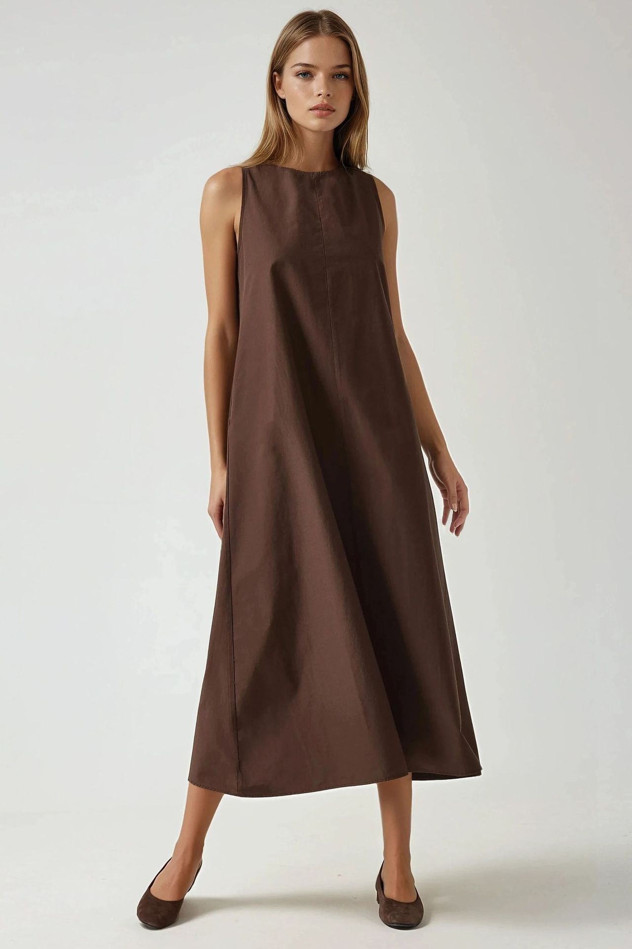 Crew Neck Sleeveless A-Form Maxi Dress