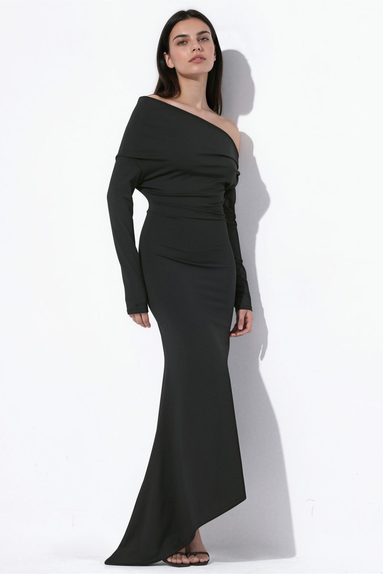 Boat Neck Asymmetric Bodycon Maxi Dress