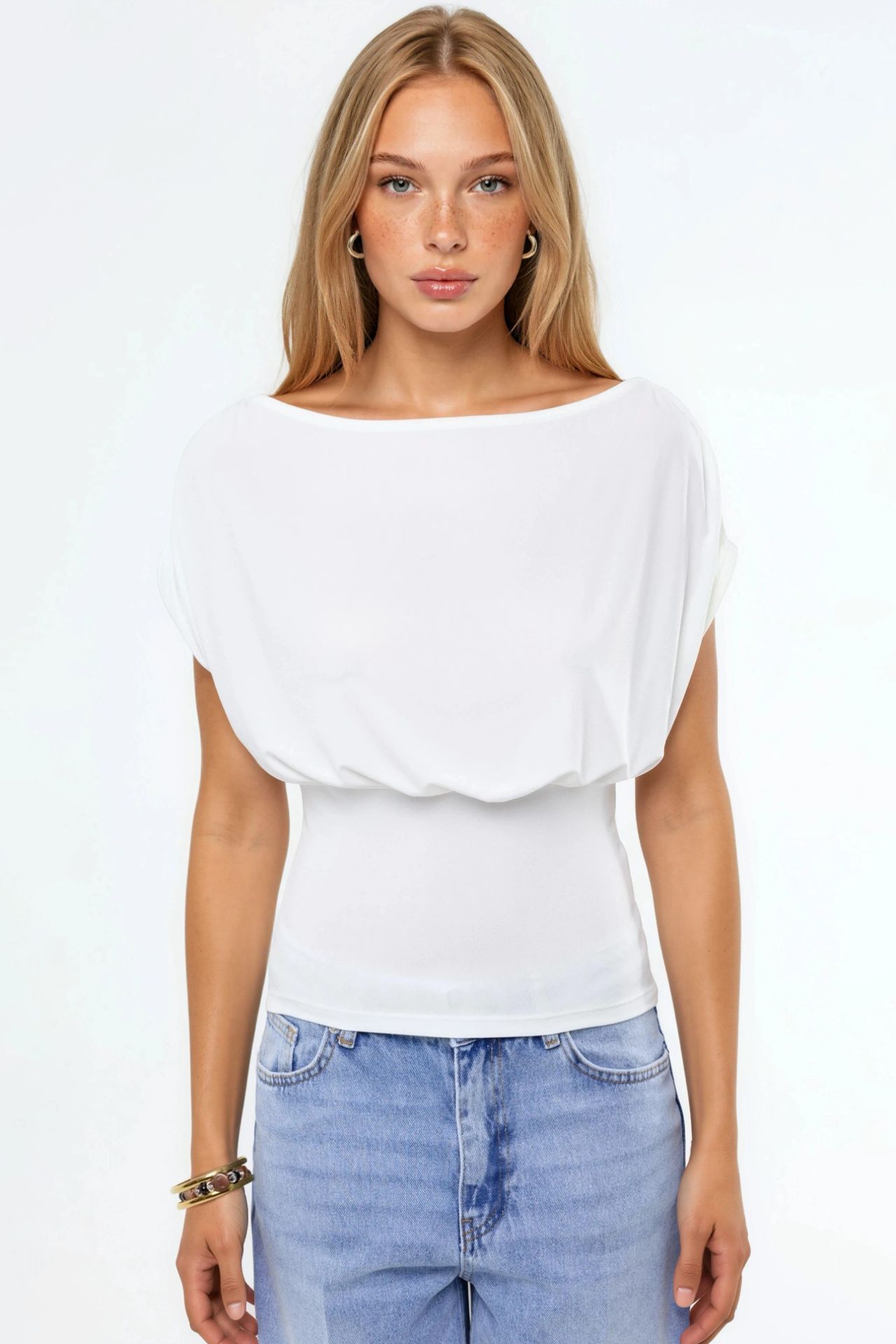 Asymmetrical Neck Short Sleeve Knit Blouse 8