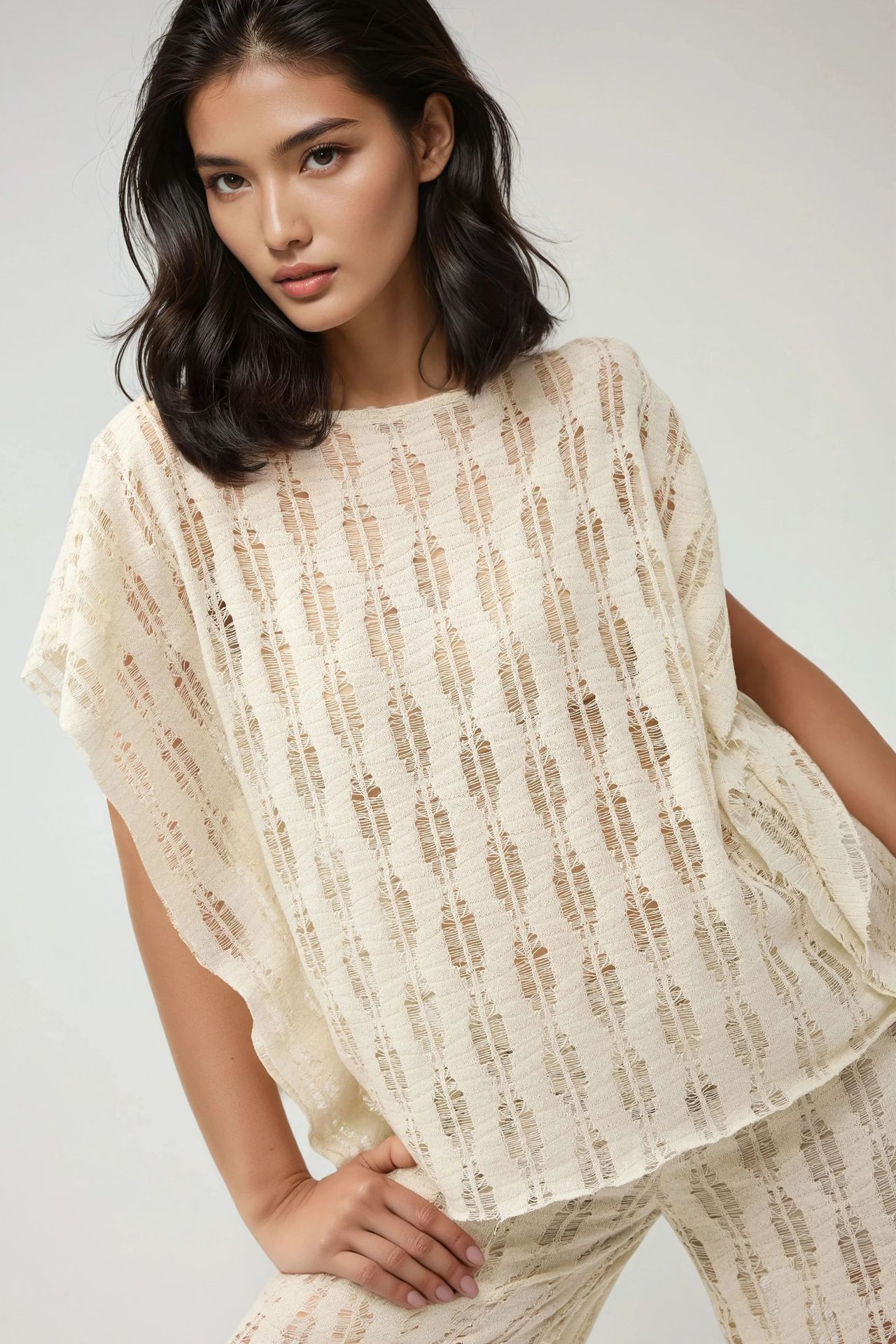Boat Neck Destroyed Knit Top Pika Collection 1