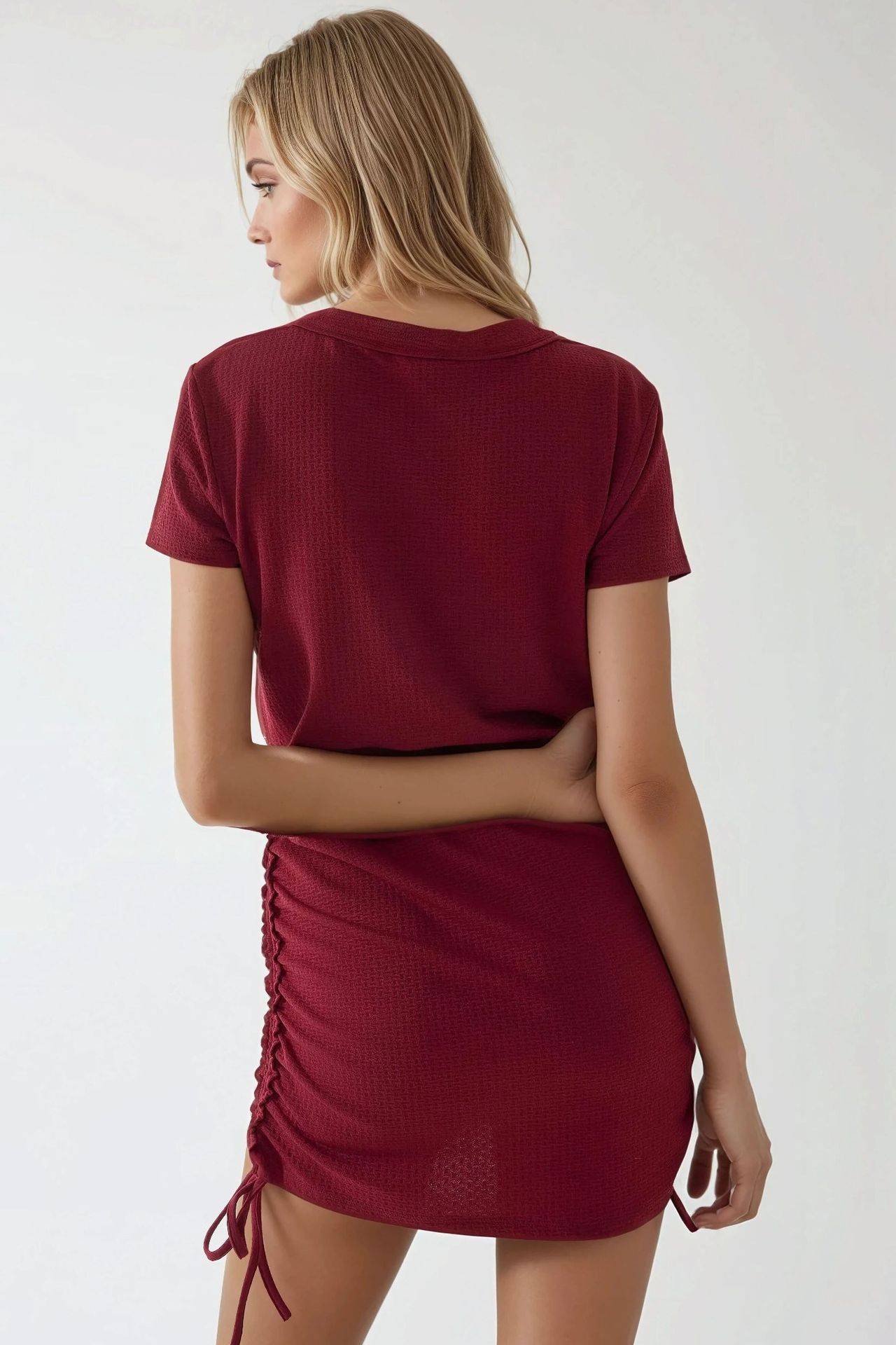 Textured Crew Neck Bodycon Mini Dress