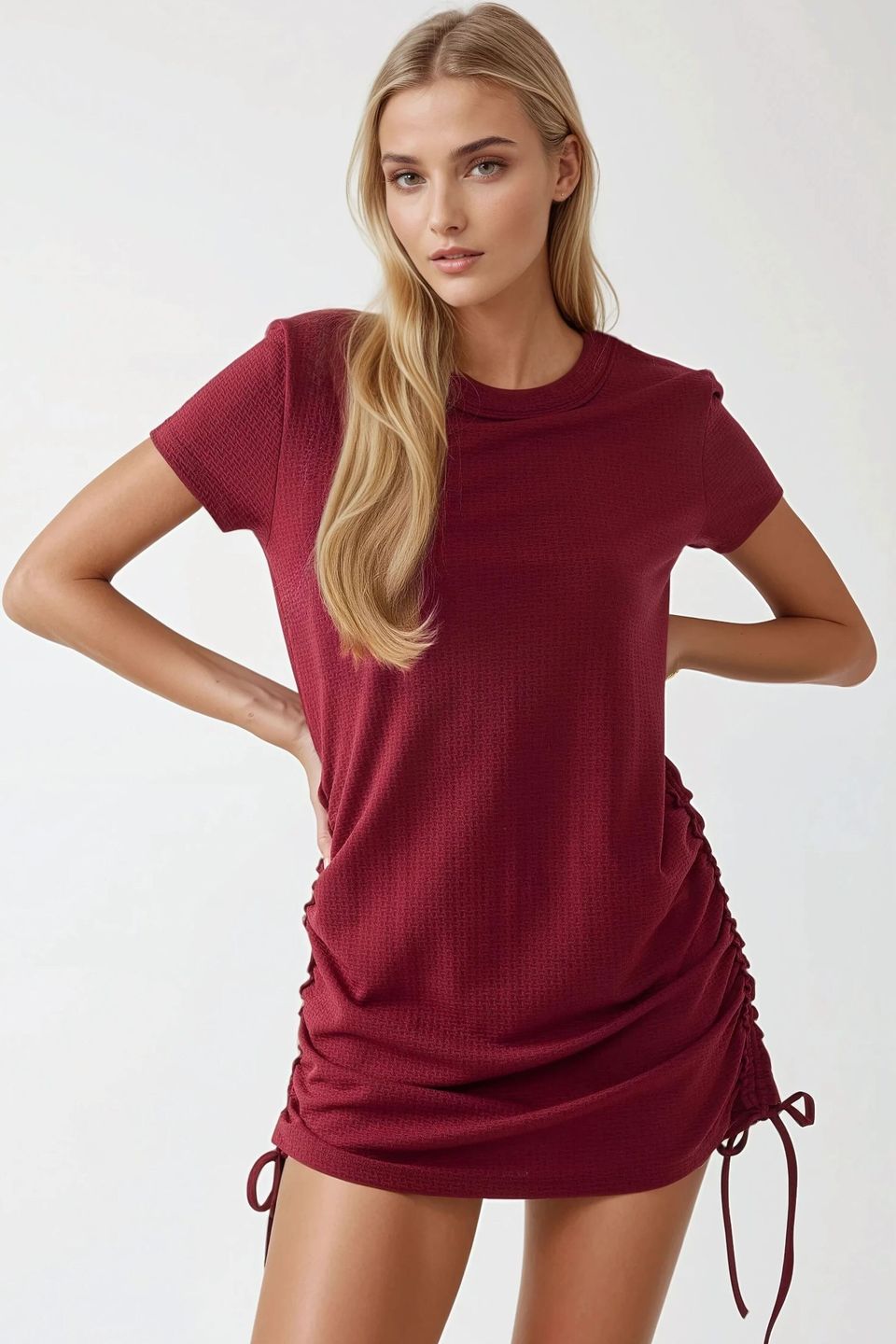 Textured Crew Neck Bodycon Mini Dress