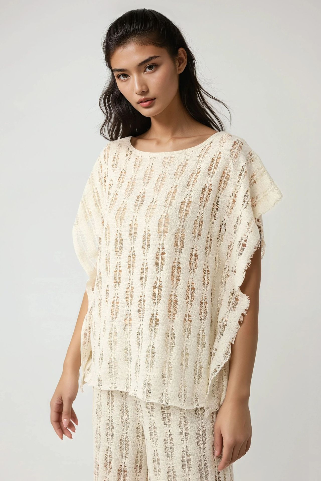 Boat Neck Destroyed Knit Top Pika Collection 2