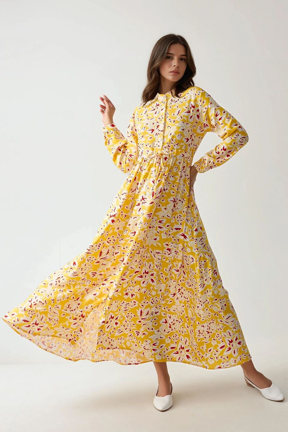 Printed Maxi Dress with Shirt Collar