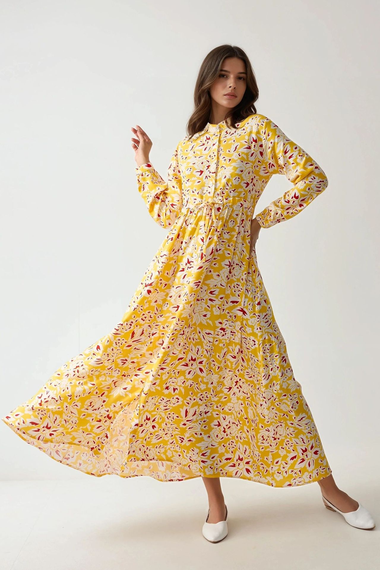 Printed Maxi Dress with Shirt Collar